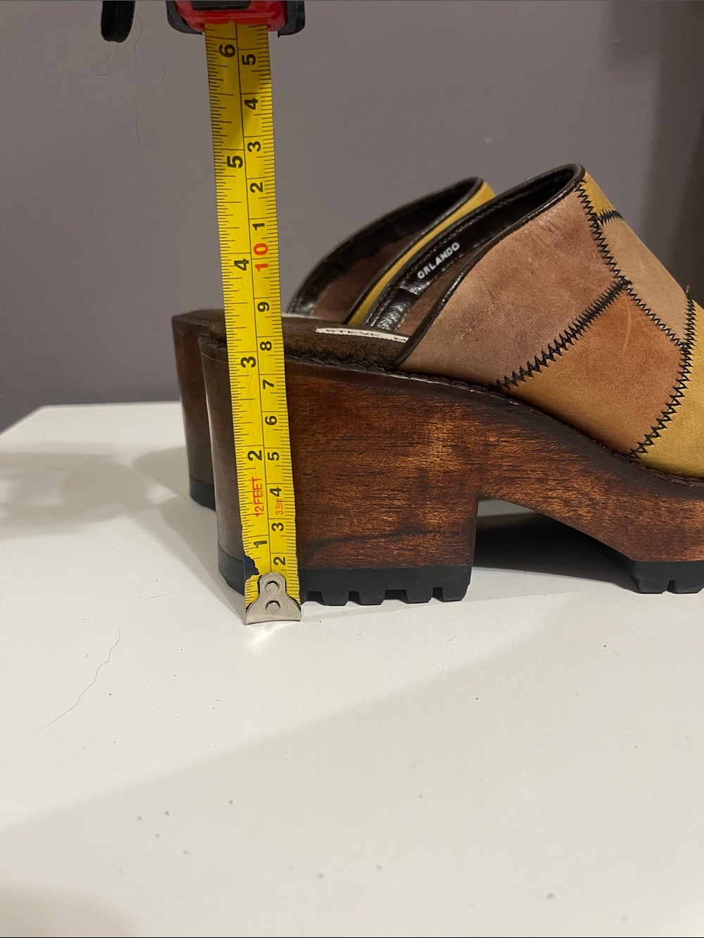 Y2K VTG Steve Madden Brown Leather Patchwork Platform Clog Mules - Picture 10 of 11